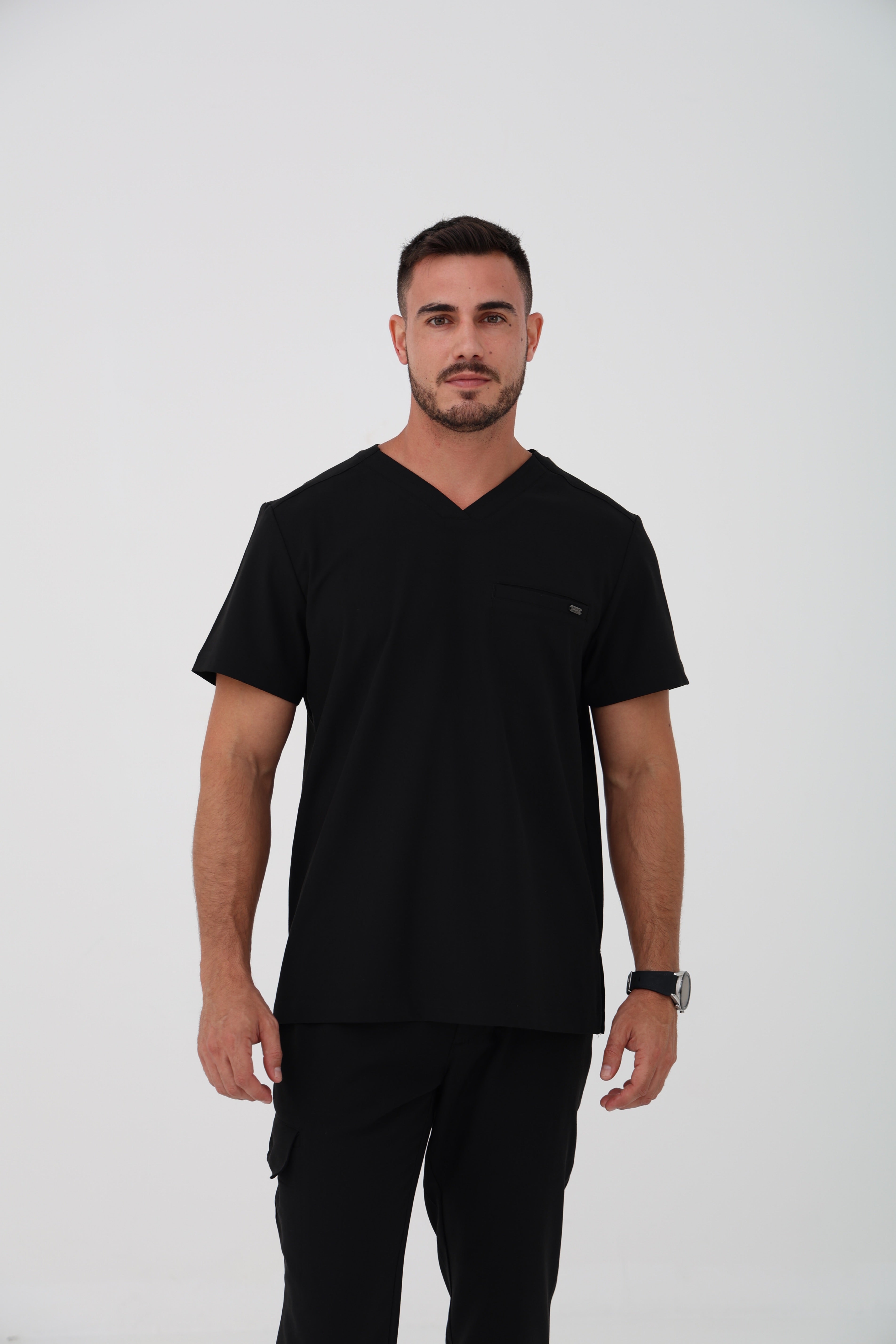 Ari V-Neck Scrub Top in Black  – Men | Healing Hands | Corus Scrubs UAE