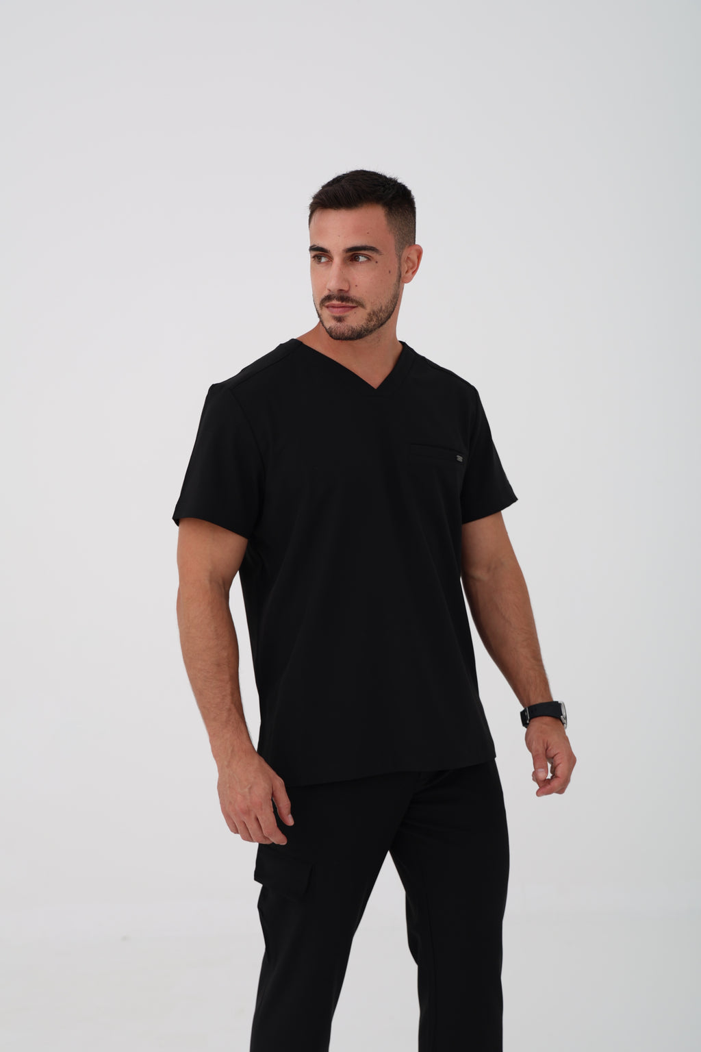 Ari V-Neck Scrub Top in Black  – Men | Healing Hands