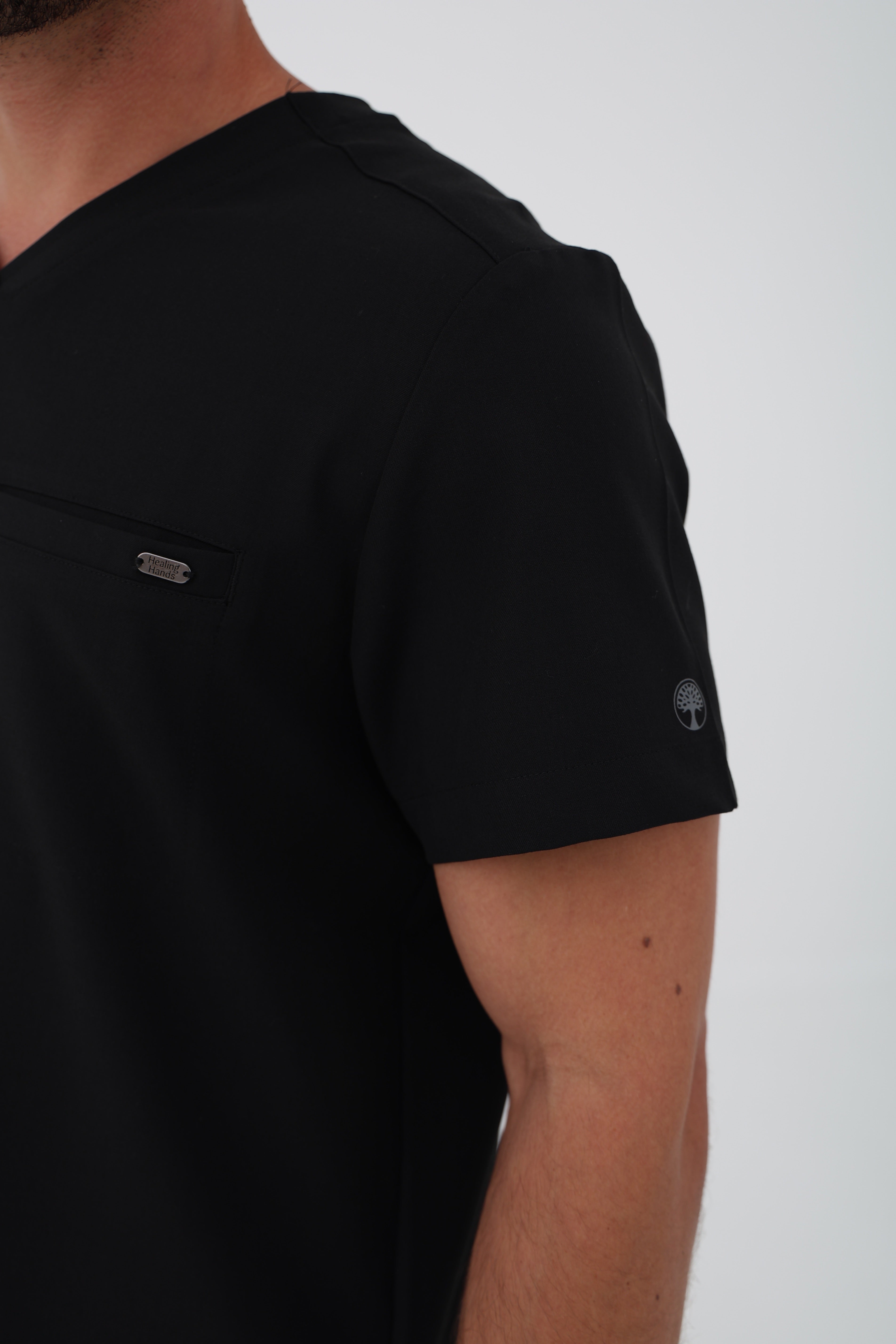 Ari V-Neck Scrub Top in Black  – Men | Healing Hands