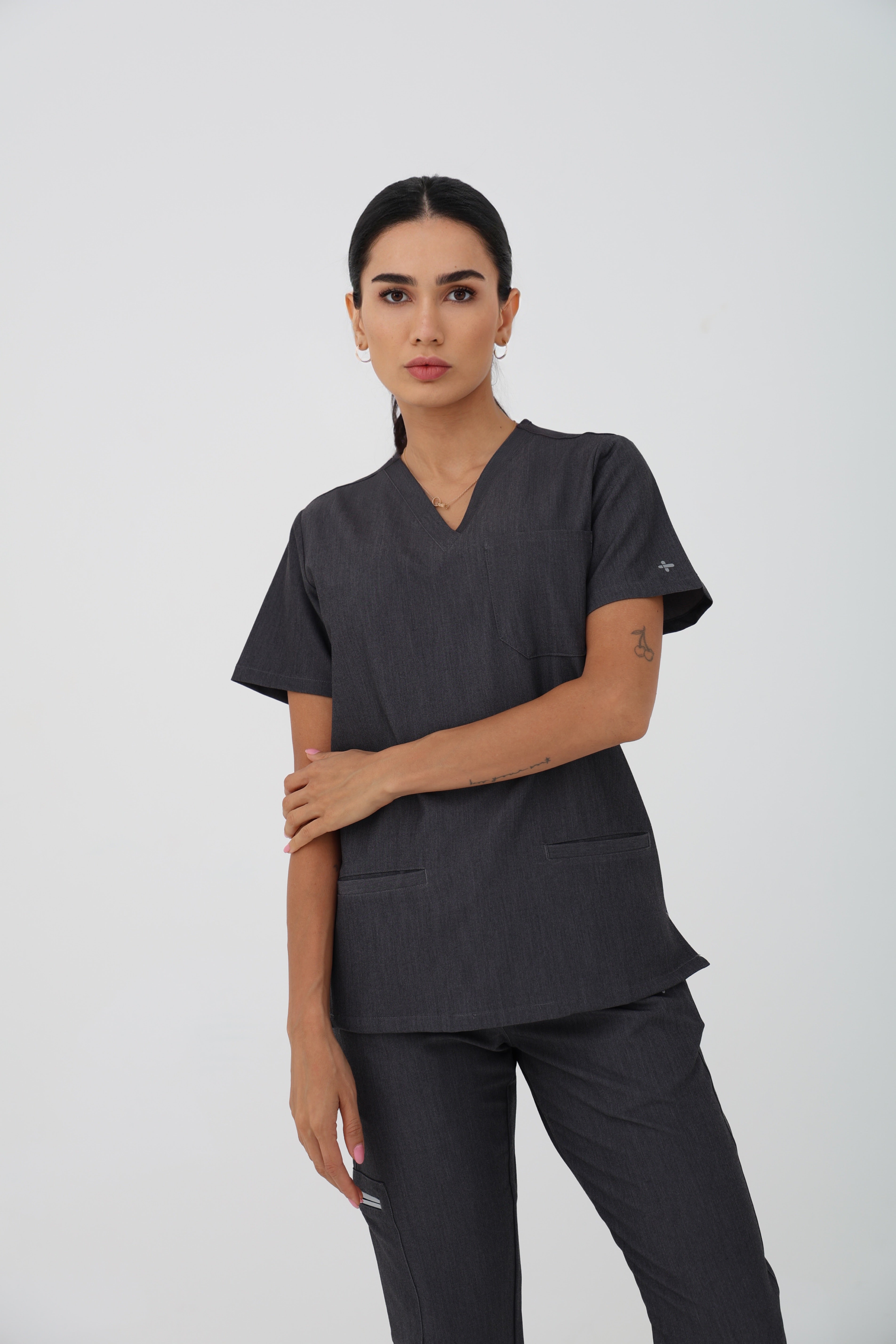Verona Scrub Top in Charcoal – Women | Coolmedz | Corus Scrubs UAE