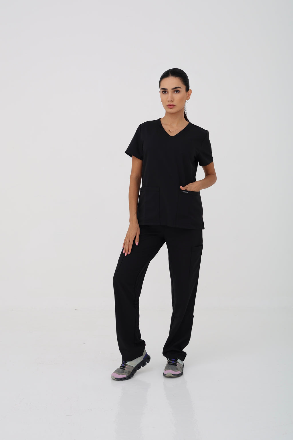 WW Ultra V-Neck Scrub Top in Black – Women | Cherokee | Corus Scrubs UAE