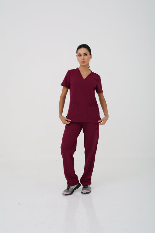 WW Ultra V-Neck Scrub Top in Wine – Women | Cherokee
