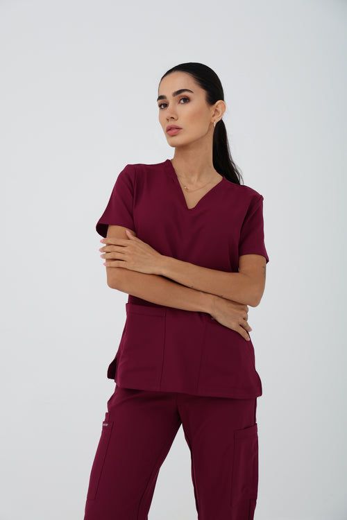 WW Ultra V-Neck Scrub Top in Wine – Women | Cherokee