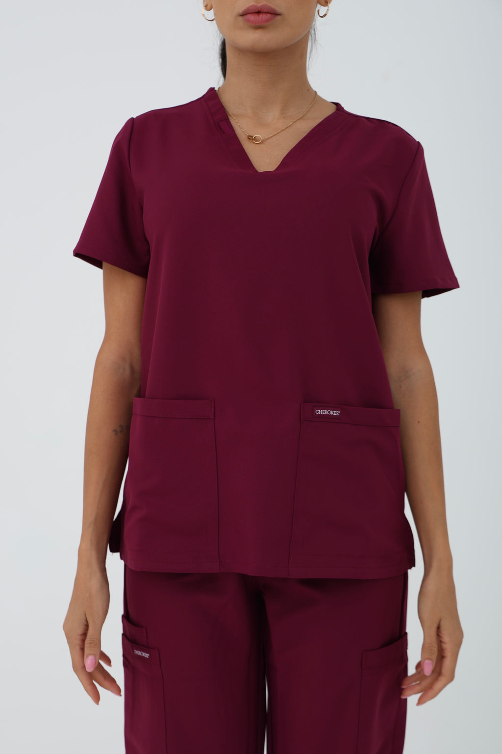 WW Ultra V-Neck Scrub Top in Wine – Women | Cherokee