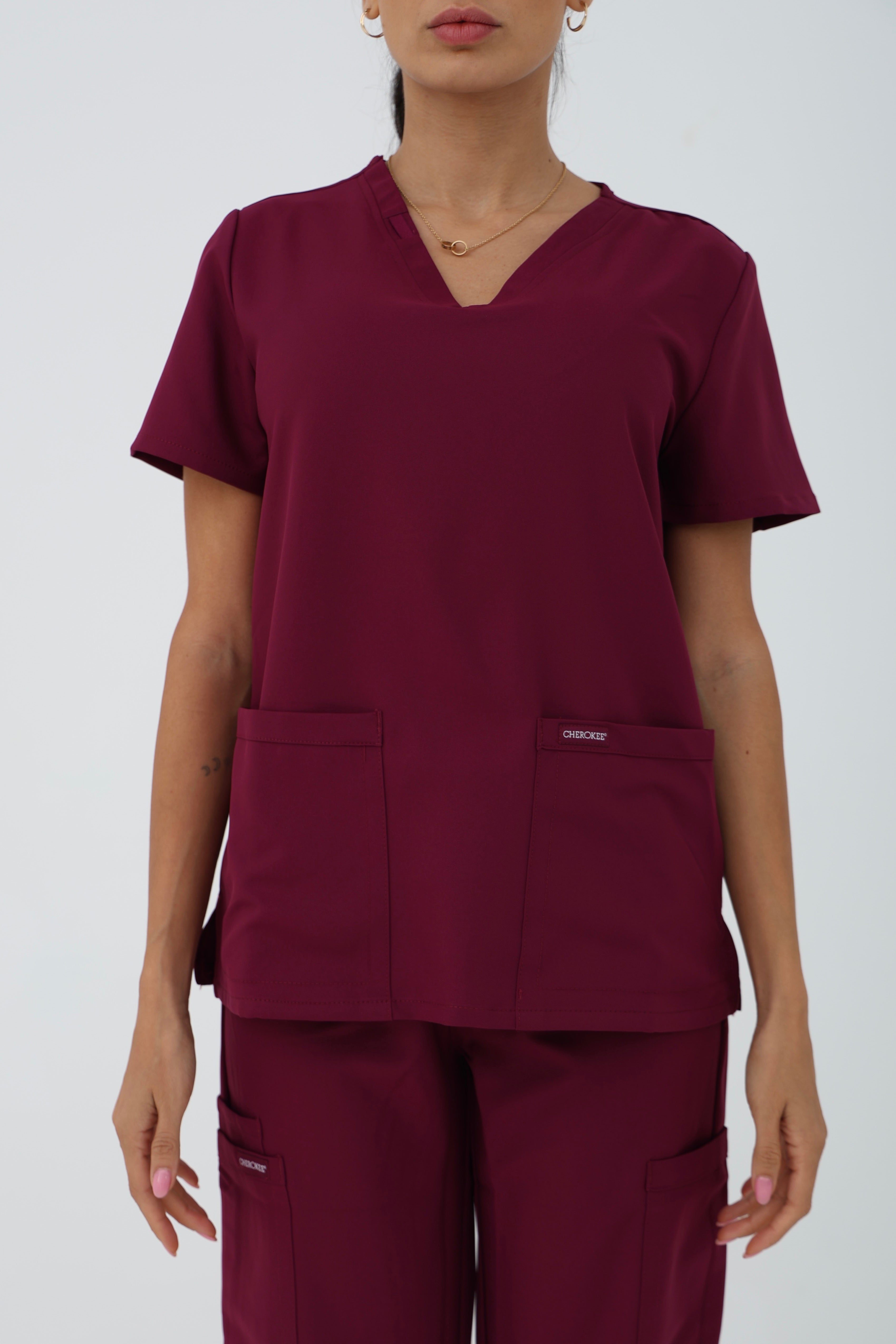 WW Ultra V-Neck Scrub Top in Wine – Women | Cherokee