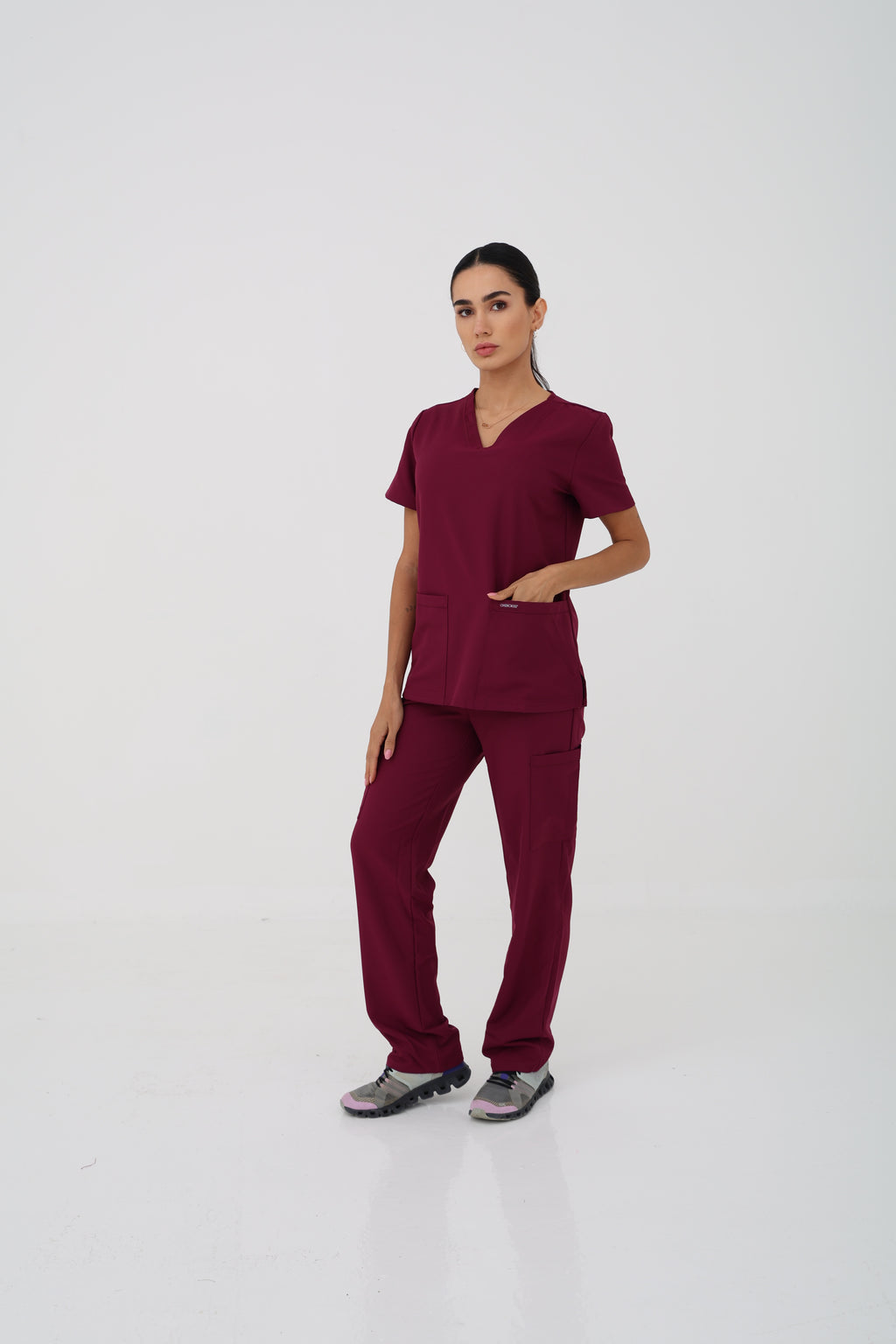 WW Ultra V-Neck Scrub Top in Wine – Women | Cherokee