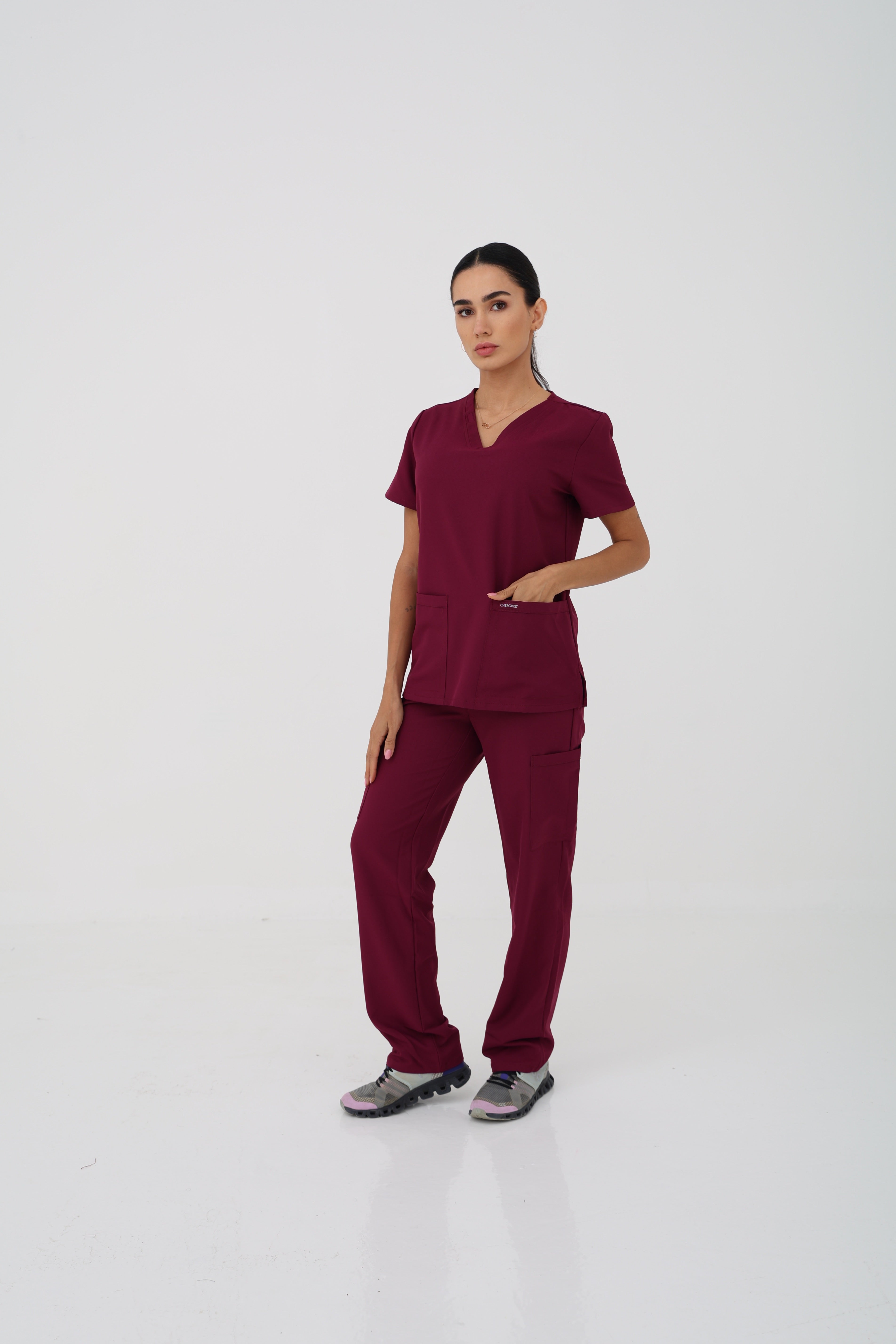 WW Ultra V-Neck Scrub Top in Wine – Women | Cherokee