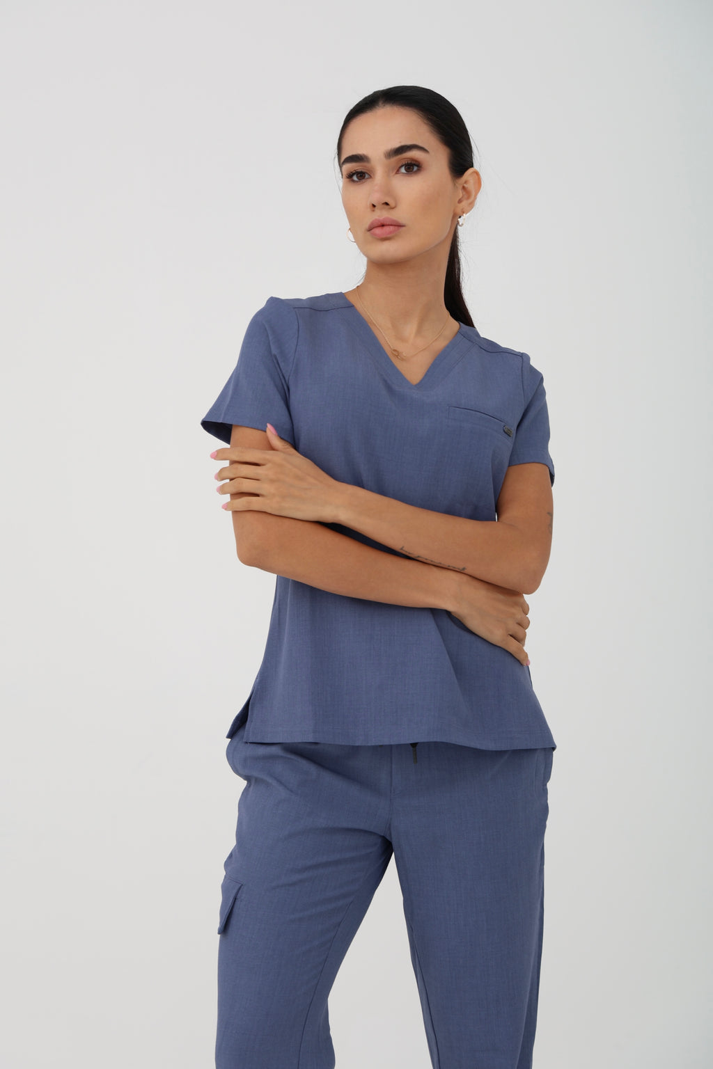 Billie V-Neck Scrub Top in Twilight Blue – Women | Healing Hands | Corus Scrubs UAE