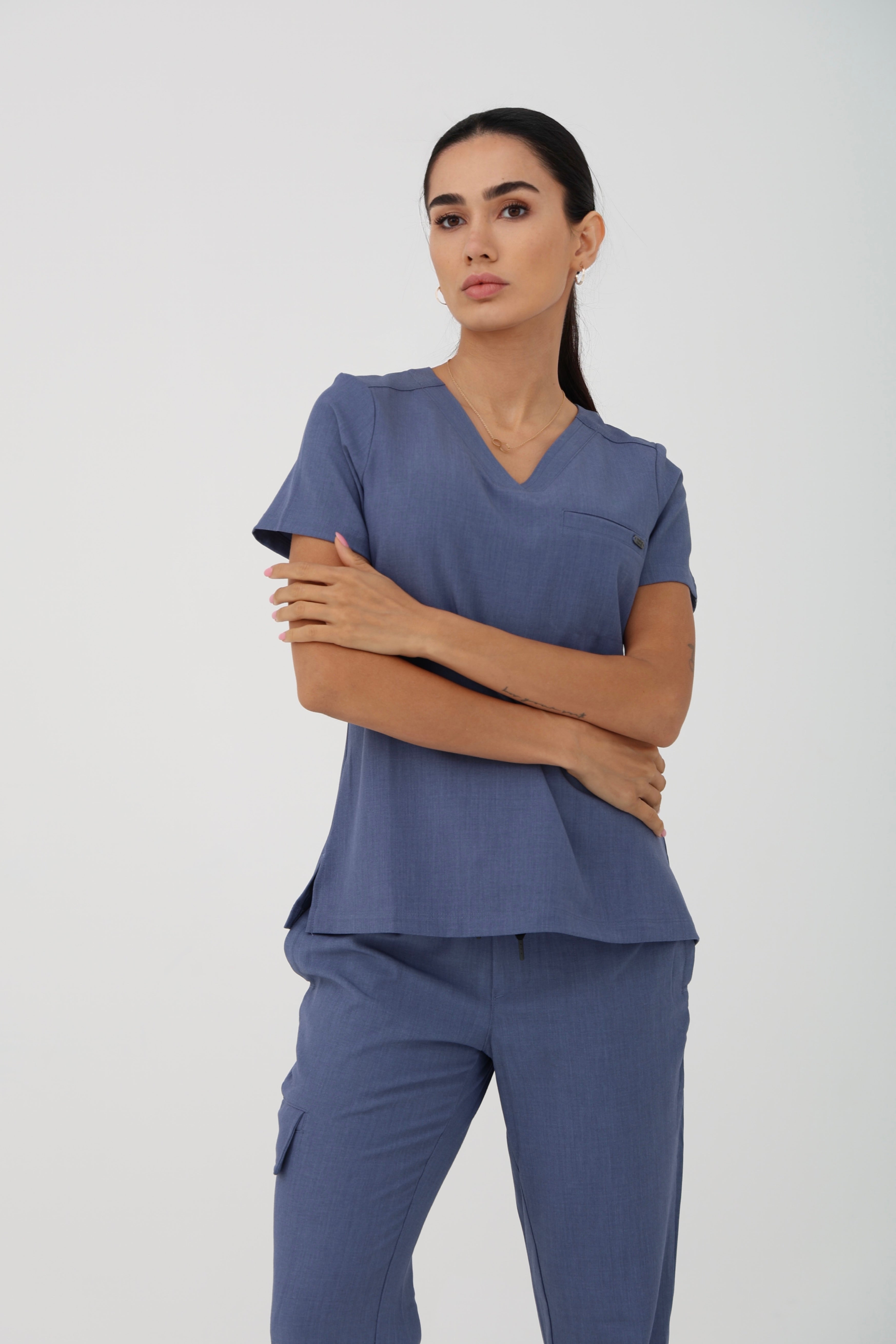 Billie V-Neck Scrub Top in Twilight Blue – Women | Healing Hands | Corus Scrubs UAE