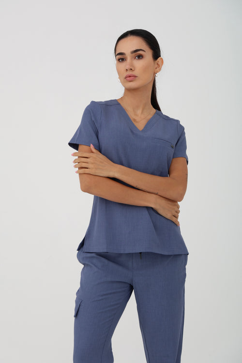 Billie V-Neck Scrub Top in Twilight Blue – Women | Healing Hands | Corus Scrubs UAE
