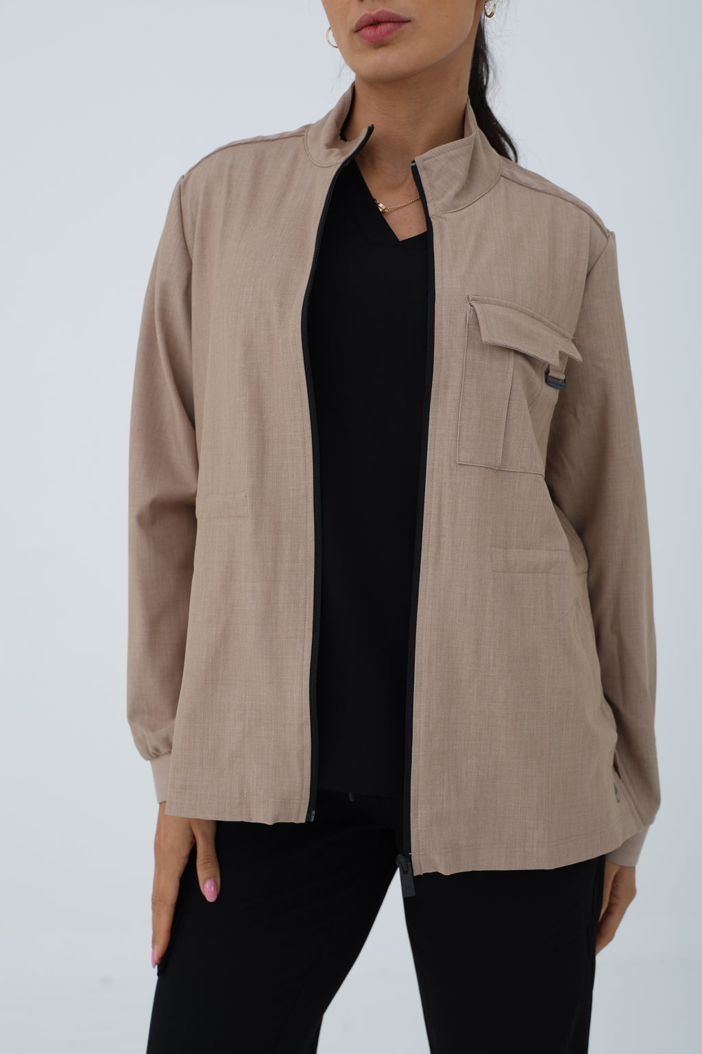 Brook Zip Jacket in Desert Taupe – Women | Healing Hands | Corus Scrubs UAE